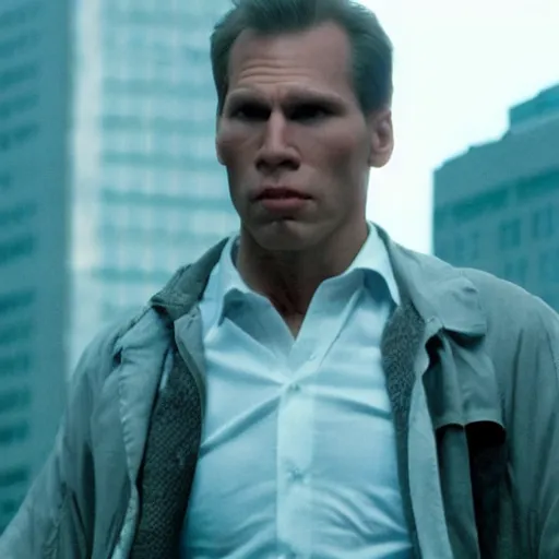 Image similar to Live Action Still of Jerma in Die Hard, real life, hyperrealistic, ultra realistic, realistic, highly detailed, epic, HD quality, 8k resolution, body and headshot, film still