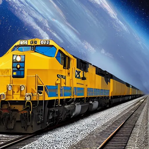 Prompt: csx locomotive in space