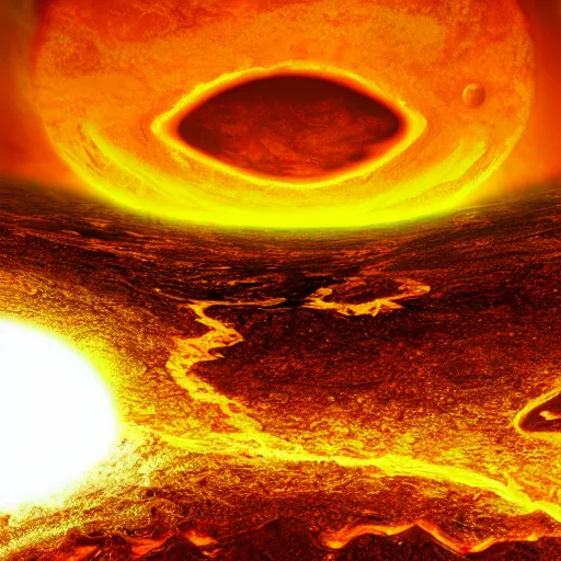 Prompt: the sun rises over the rivers of a molten earth, digital art, realistic