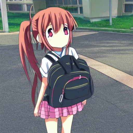 Image similar to cute anime girl going to school, a-1 pictures,