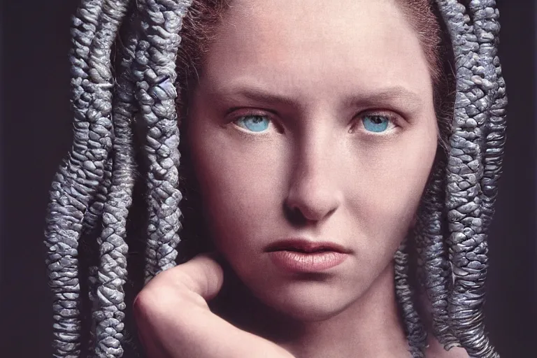 Prompt: a highly detailed cinematic headshot portrait color photograph of medusa, ultra realistic, depth, beautiful lighting, by richard avedon and annie leibovitz and arnold newman, photorealistic, hyperrealistic, octane, epic composition, hasselblad camera, 5 0 mm, sharp focus, perfect facial symmetry