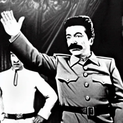 Image similar to A movie still of Stalin wearing a disco suit in Satuday Night Fever