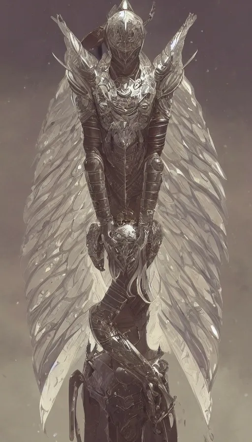 Image similar to knight with a Platinum Armor, Wings on the head，portrait, intricate, elegant, highly detailed, digital painting, artstation, concept art, smooth, sharp focus, illustration, art by artgerm and greg rutkowski and alphonse mucha