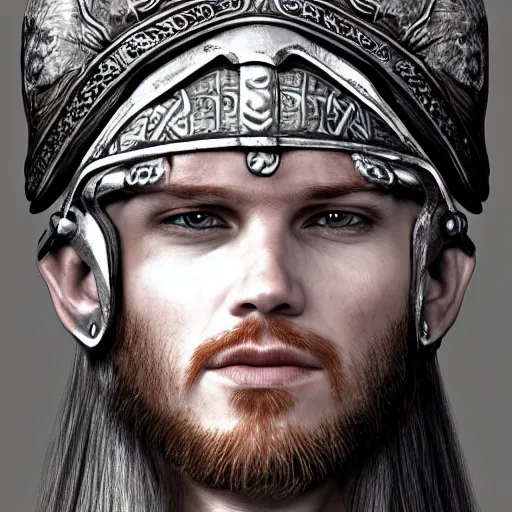 Image similar to of valhalla viking headgear with flaming red hair, fine detail, texture, extreme detailed drawing, trending on artstation, hyperreal