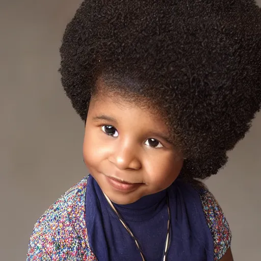 Image similar to a african, american girl with round afro