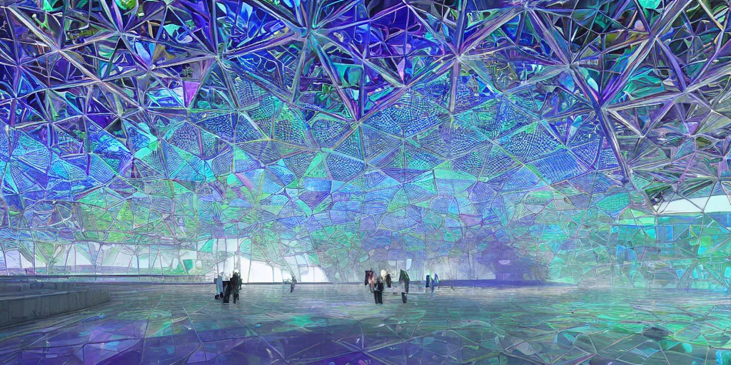 Image similar to futuristic translucent iridescent mosque hive power architecture by Buckminster Fuller and photo by Nick Hufton and Allan Crow , inspired by Mining by Risa lin on art station