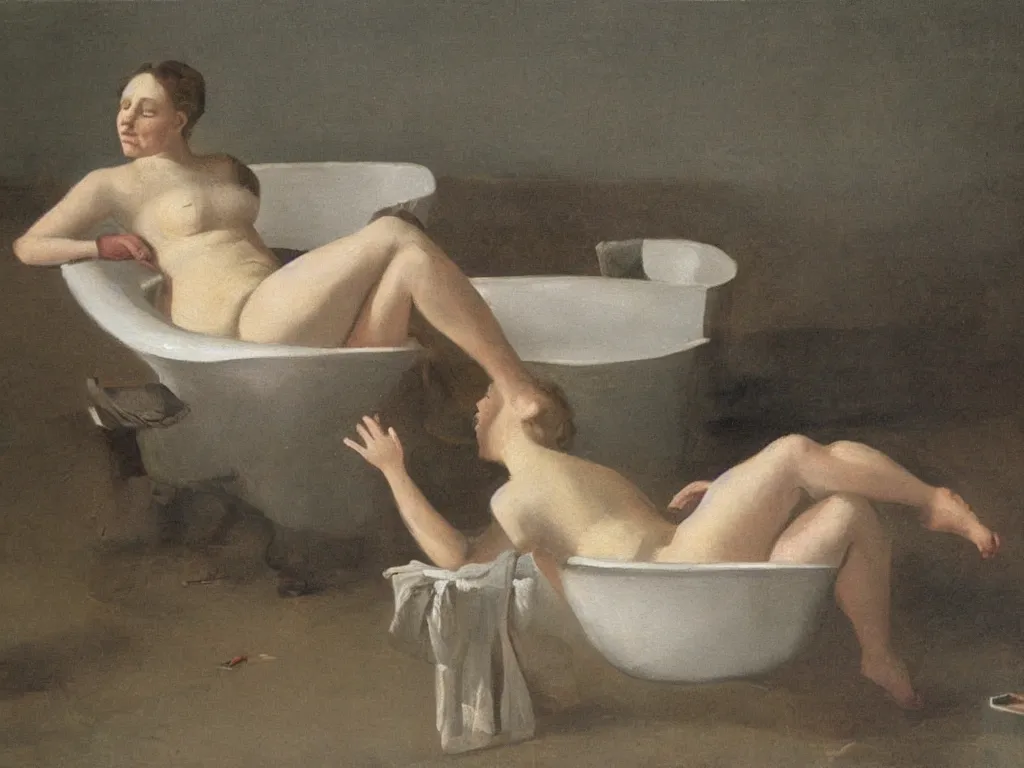 Image similar to woman in a bathtub. painting by fuchs ernst
