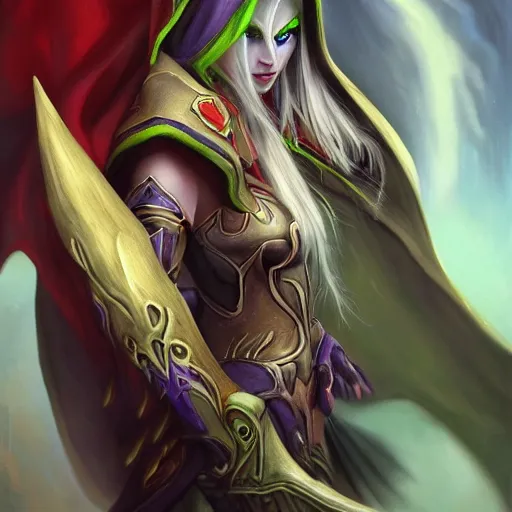 Image similar to sylvanas windrunner, artstation hall of fame gallery, editors choice, #1 digital painting of all time, most beautiful image ever created, emotionally evocative, greatest art ever made, lifetime achievement magnum opus masterpiece, the most amazing breathtaking image with the deepest message ever painted, a thing of beauty beyond imagination or words