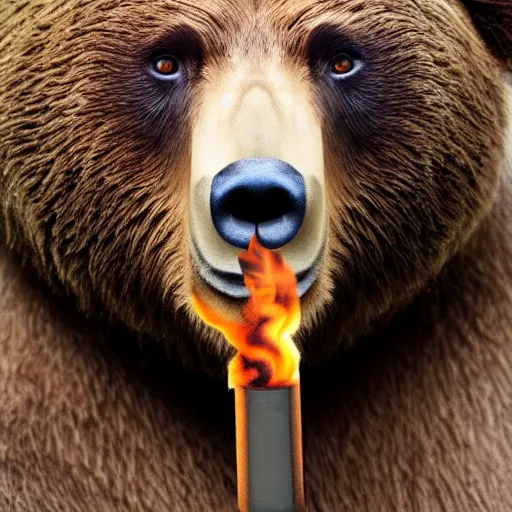 Image similar to a happy bear smoking a joint, realistic, 4 k