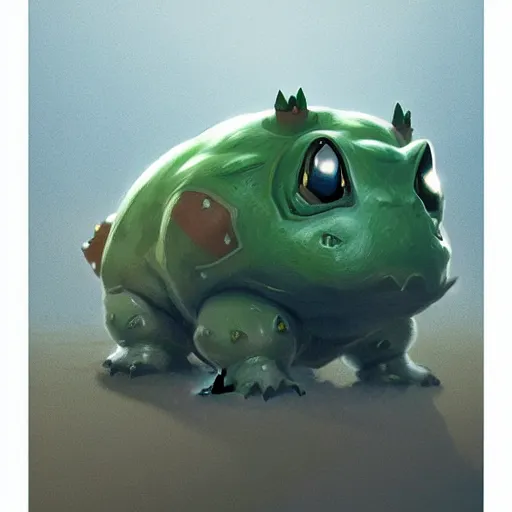 Prompt: Bulbasaur of metal, digital Art, Greg rutkowski, Trending artstation,cinematic