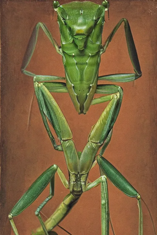 Prompt: praying mantis, renaissance portrait