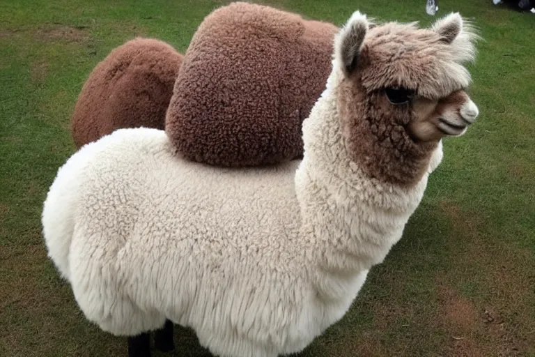 Image similar to photo of special alpaca oroboro breedwith 8 legs, suuuuper cute and fluffy fluffy face