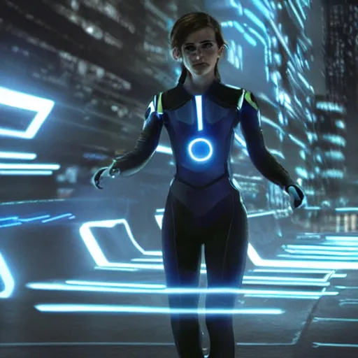 Image similar to emma watson in the movie tron legacy ( 2 0 1 0 ), cinematic, film still