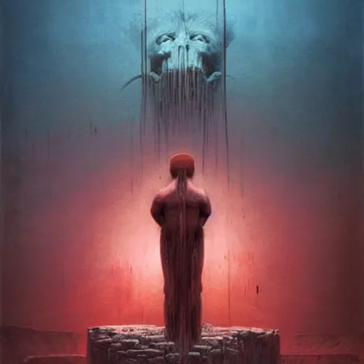 Prompt: huge gladiator by beksinski and tristan eaton, dark neon trimmed beautiful dystopian digital art