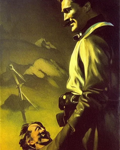 Prompt: Errol Flynn as a scientist. 1980s dystopian Soviet Russia, propaganda screens. Fantasy art by Greg Rutkowski, Gustave Courbet, Rosa Bonheur, Edward Hopper, Ilya Yefimovich Repin, Jean-François Millet, Andrew Newell Wyeth. Faithfully depicted facial expression, perfect anatomy, sharp focus, global illumination, radiant light, detailed and intricate environment, trending on ArtStation