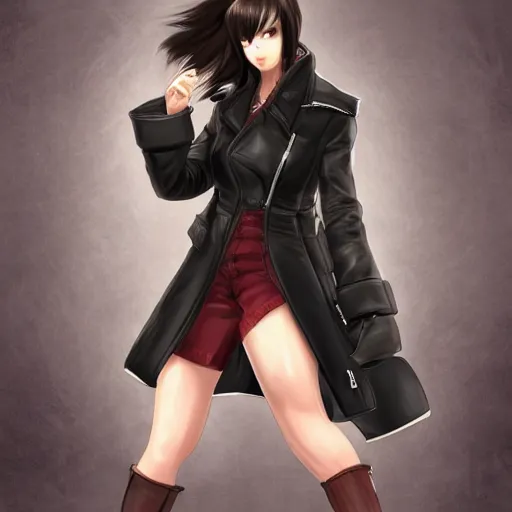 Image similar to high quality head and shoulders tifa lockhart wearing a coat, trending on artstation