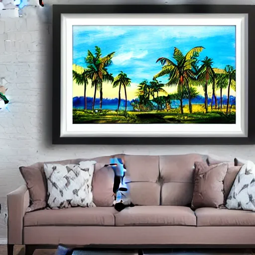 Image similar to framed painting of a beautiful tropical landscape