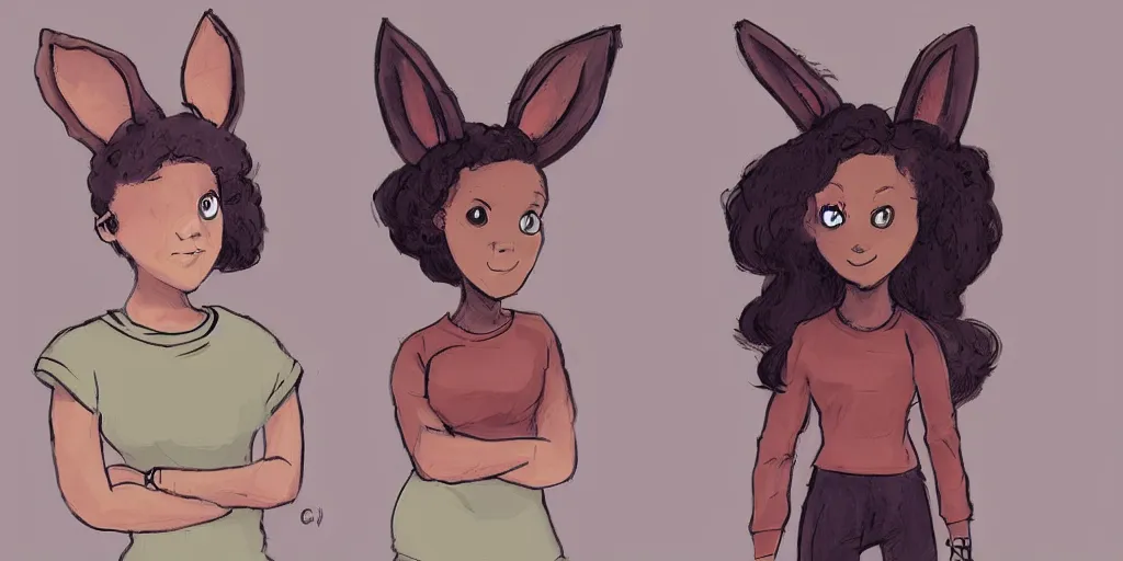 Image similar to women, dark skin, ginger, cartoon, sweatshirt, concept art, concept art, bunny ears,