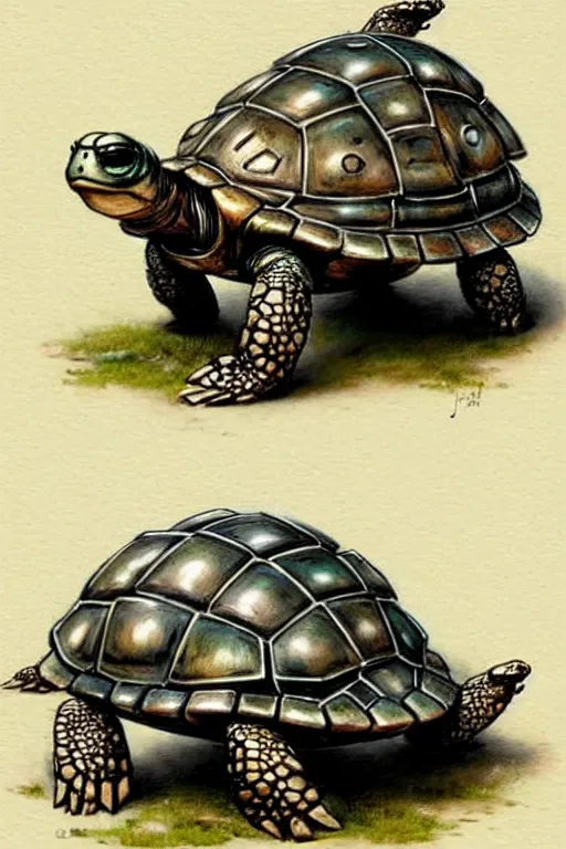 Image similar to (((((1950s steampunk turtle robot house . muted colors.))))) by Jean-Baptiste Monge !!!!!!!!!!!!!!!!!!!!!!!!!!!