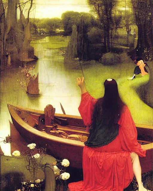 Image similar to The Lady Of Shalott by John William Waterhouse painting by Hieronymus Bosch