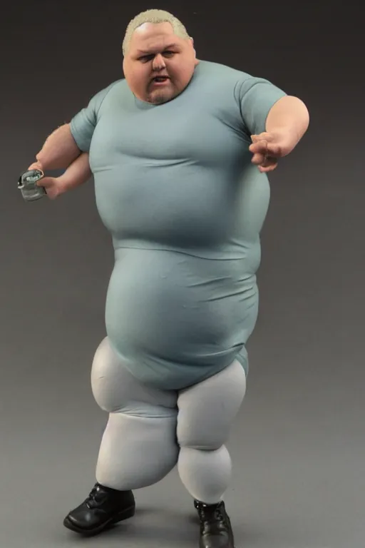 Image similar to 8 k high definition, 1 9 8 0, obese man, kenner style action figure, full body, highly detailed, science fiction, photorealistic