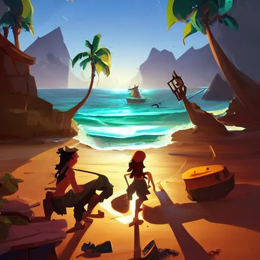 Image similar to painting treasure on sea of thieves game smooth median photoshop filter cutout vector, behance hd by jesper ejsing, by rhads, makoto shinkai and lois van baarle, ilya kuvshinov, rossdraws global illumination