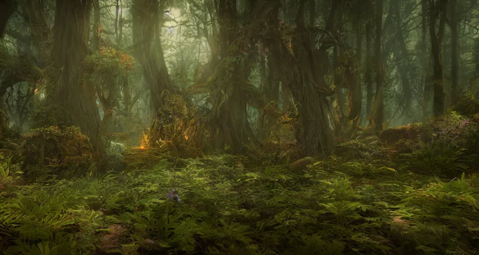 Image similar to Enchanted and magic forest, with Octane