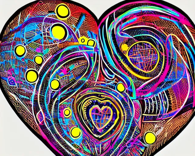 Prompt: graffiti, heart made with circles and lines, vivid colors, highly detailed, simple, no jagged lines, smooth, artstation, artwork by blek le rat