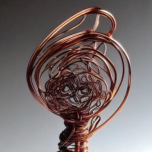 Image similar to a very beautiful tiny ( ( ( ( human heart ) ) ) )!!!!!!!!!!!!!!!!!!!!!!!!! organic sculpture made of copper wire and threaded pipes, very intricate, curved. studio lighting, high resolution, high quality, black background