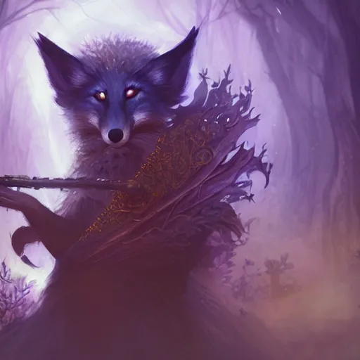 Prompt: Fox, Anthropomorphized, playing Harp in magical forest, Fearie wings, magic the gathering artwork, D&D, fantasy, cinematic lighting, centered, symmetrical, highly detailed, digital painting, artstation, concept art, smooth, sharp focus, illustration, volumetric lighting, epic Composition, 8k, art by Akihiko Yoshida and Greg Rutkowski and Craig Mullins, heroic pose, oil painting, cgsociety