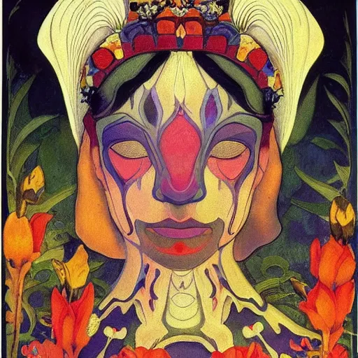 Image similar to the bone crown, by annie swynnerton and nicholas roerich and leo and diane dillon and ( diego rivera ), elaborate costume, flowers, iridescent beetles, rich color, dramatic cinematic lighting, smooth, sharp focus, extremely detailed