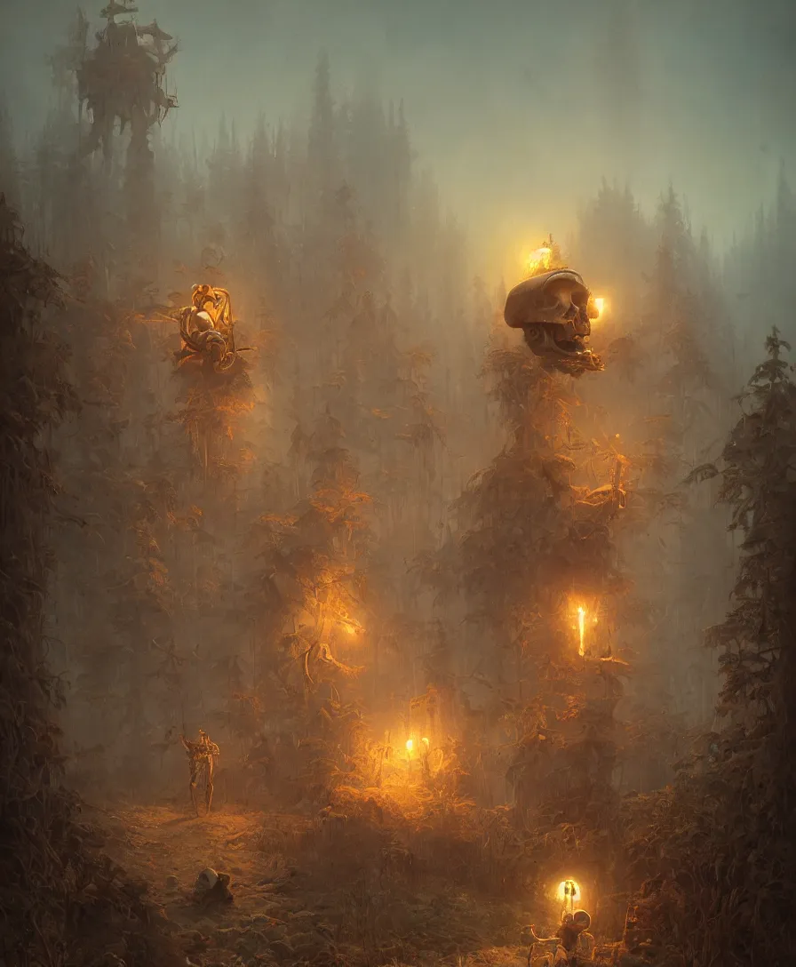 Prompt: skull asking, illustrated by simon stalenhag and gaston bussiere, beautiful volumetric lighting style atmosphere, intricate, ultra detailed, photorealistic imagery, trending on artstation, 4 k, 8 k