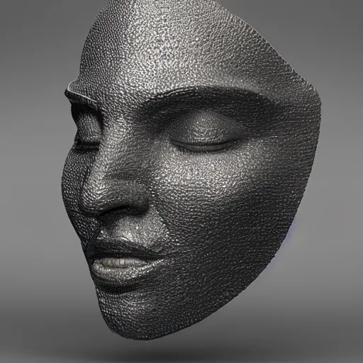 Image similar to drama acting mask shape crystal sculpture, isolate translucent, volumetric light, blooming effect, super details, ultra realistic, 8k octane render, art noveau