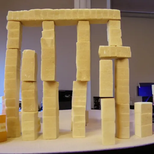 Image similar to stonehenge made out of swiss cheese blocks