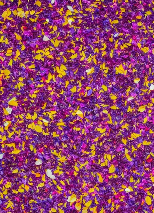 Prompt: background filled with millions of very very extremely tiny colorful dried flower petals scattered across, enchanting, dramatic lighting, by William Morris, vibrant, 8K, highly detailed