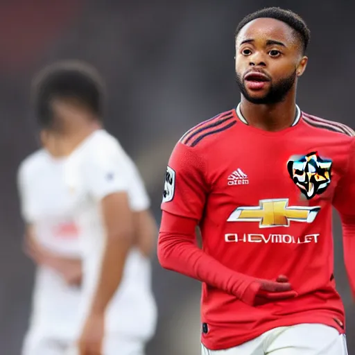 Prompt: Raheem Sterling wearing Manchester United kit holding a knife, 4k, award winning