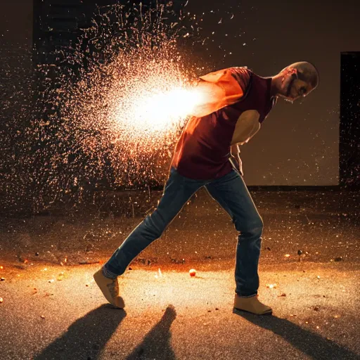 Image similar to man hitting the ground creating a explosion