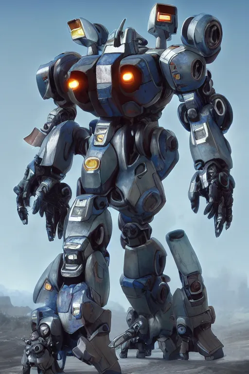 Image similar to mechwarrior 5 : mercenaries mech megaman transformer robot boss tank engine game octane render, 4 k, hd 2 0 2 2 3 d cgi rtx hdr style chrome reflexion glow fanart, global illumination ray tracing hdr fanart arstation by ian pesty by jesper ejsing pixar and disney unreal zbrush central hardmesh