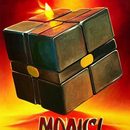 Prompt: movie poster, oiled magic cube, oil painting