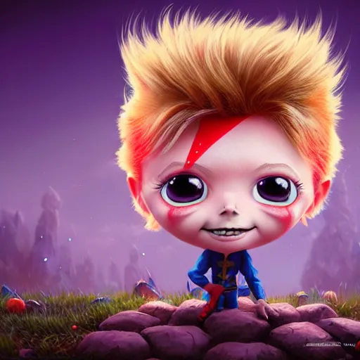 Prompt: an epic fantasy comic book style portrait painting of an extremely cute and adorable very beautiful chibi david bowie, character design by mark ryden and pixar and hayao miyazaki, unreal 5, daz, hyperrealistic, octane render, cosplay, rpg portrait, dynamic lighting, intricate detail, harvest fall vibrancy, cinematic