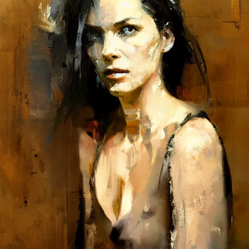 Image similar to painting of a woman, by Jeremy Mann, detailed, stylized, loose brush strokes, intricate, realistic