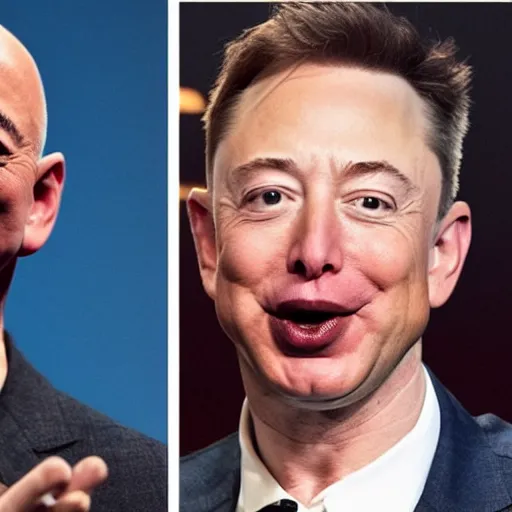 Image similar to Jeff Bezos eating Elon Musk in his mouth
