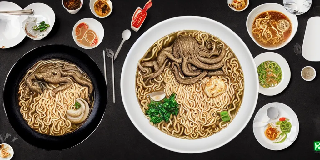 Image similar to Cthulhu eating ramen 8k