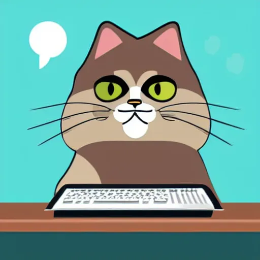 Image similar to vector illustration of a grumpy looking cat sitting on the keyboard of a laptop looking at me, digital art, cute, illustration, vector