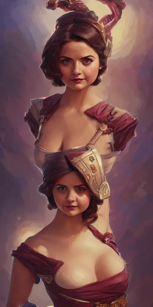 Prompt: Jenna Coleman, pinup, league of legends, intricate, highly detailed, digital painting, hyperrealistic, artstation, concept art, smooth, sharp focus, illustration, Unreal Engine 5, 8K, art by artgerm and greg rutkowski and alphonse mucha, by Jesper Ejsing