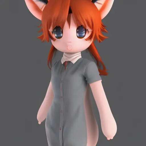 Image similar to cute fumo plush of a foxgirl shop owner, three point lighting, dramatic, anime, vray