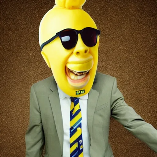 Image similar to banana head, a man wearing a suit banana head