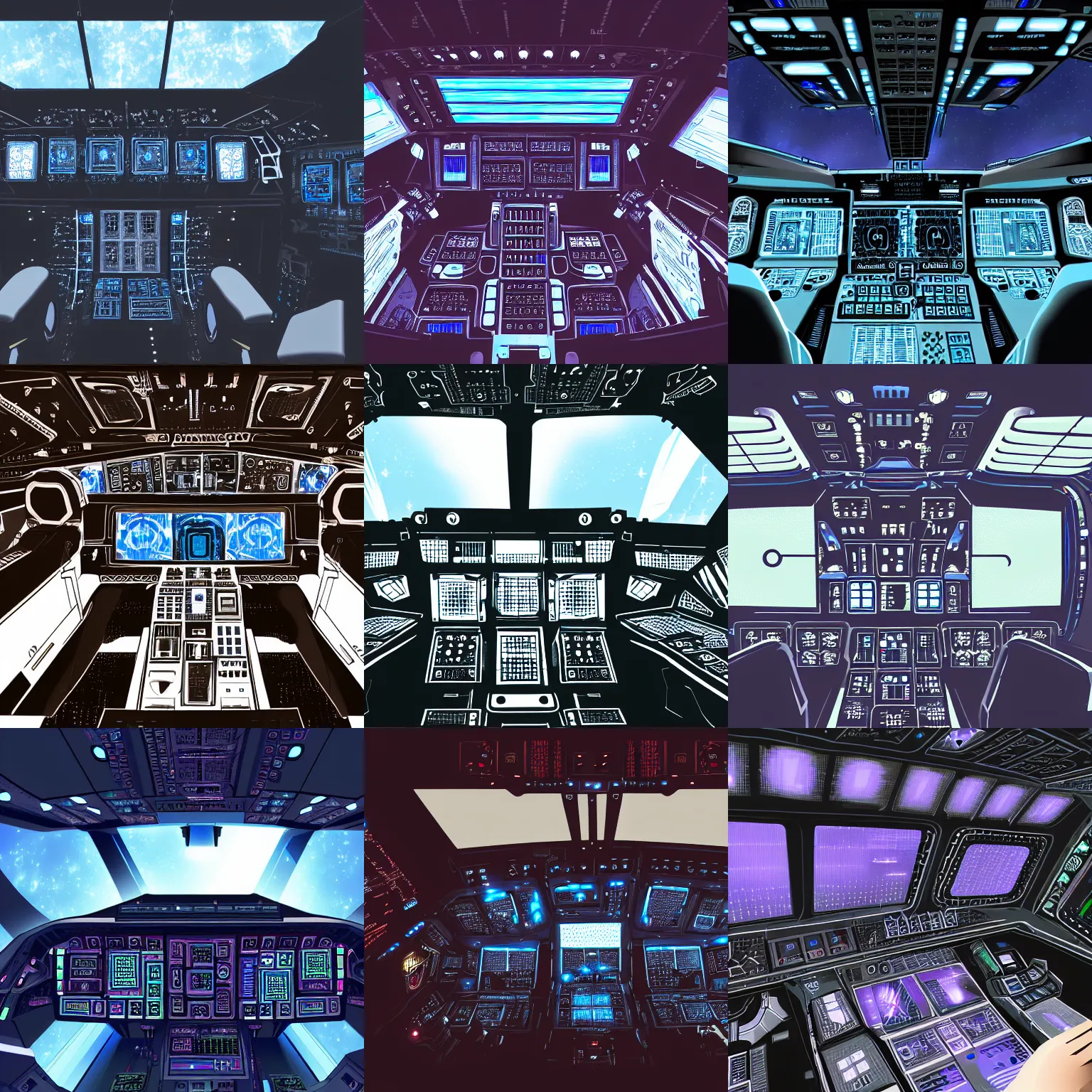 Prompt: ultra realistic illustration of the cockpit of a spaceship with screens switches and lights, sci-fi, cyberpunk