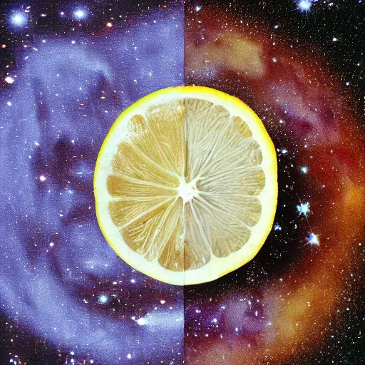 Image similar to cross section lemon as star, photo by hubble