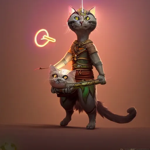 Image similar to super cute fantasy cat warrior 3D concept art by gediminas Pranckevicius, anthropomorphic, glowing effect, ornate, dynamic, centered, sharp focus, beautiful detailed, face very realistic, Game Art!!, hyper detailed, no background, cartoon, cinematic, raytrace, Trend on artstation, C4D